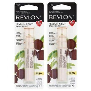 2 Revlon Kiss Lip Balm Gloss in Tropical Coconut Flavor SPF 20